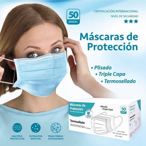 CUBREBOCAS PLISADO TRICAPA C/50PZ